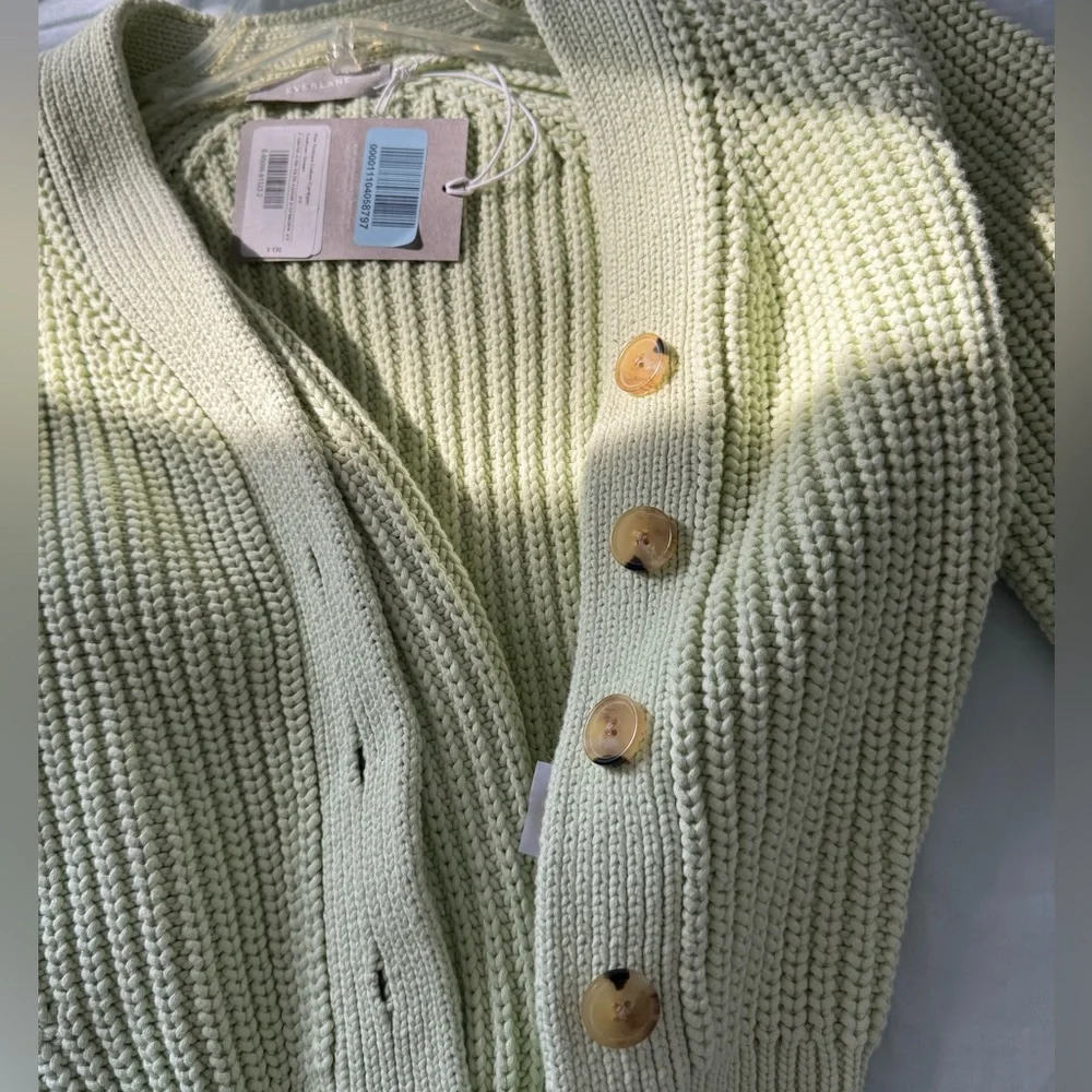 Everlane The Texture Cotton Cardigan Sweater in Seafoam Green - Picture 3 of 7